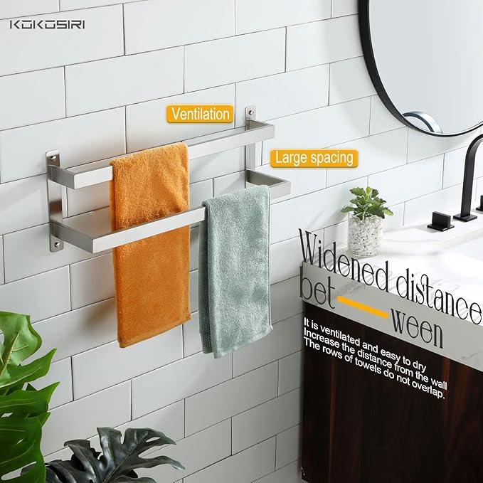 KOKOSIRI Hand Towel Bars Bathroom 2-Tiers Ladder Towel Rails 20 Inches Towel Holders Wall Mounted Towels Shelves Rack Brushed Stainless Steel, B5008BR-L20 - ModernBath