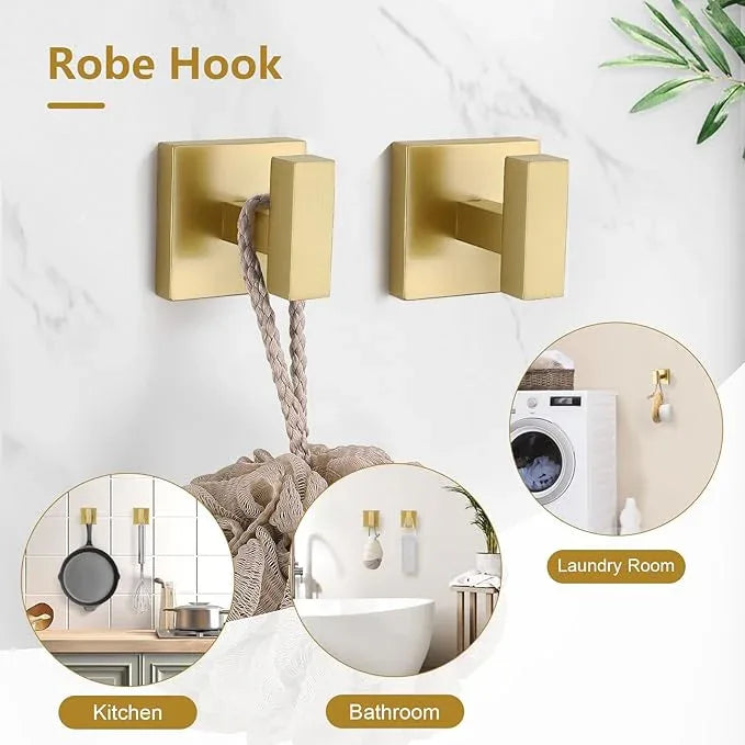 TQKAG 5-Pieces Brushed Gold Bathroom Hardware Accessories Set 23.6" SUS304 Stainless Steel Towel Bar Set Wall Mounted Square Toilet Paper Holder with Shelf - ModernBath