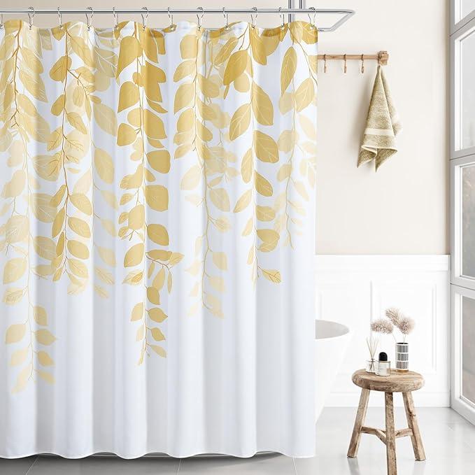 BOODII Yellow Leaf Shower Curtain for Bathroom Botanical Eucalyptus Nature Eucalyptus Shower Curtain Set Floral Leaves Waterproof Bathroom Bath Curtains with Hooks 72x72 - ModernBath