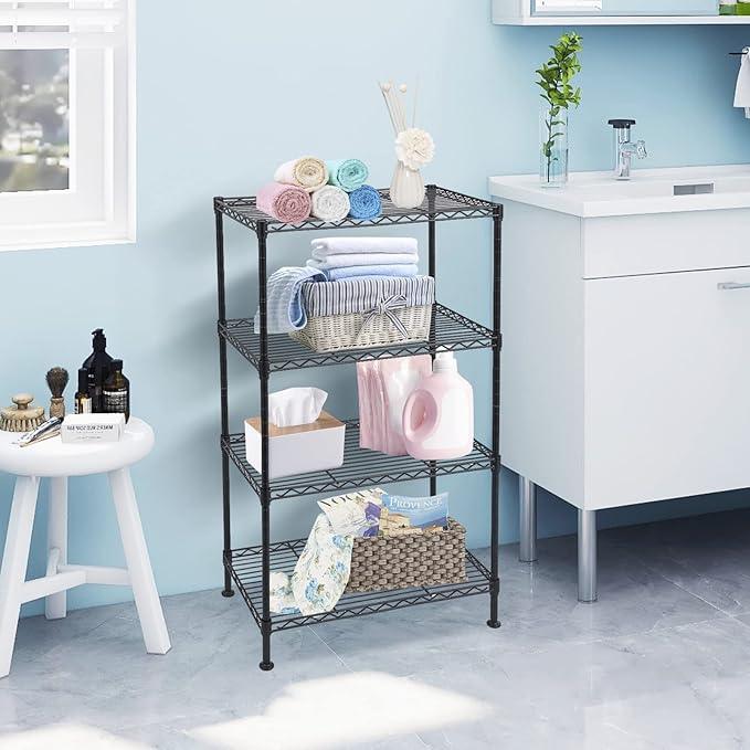 BNSPLY 4 Tier Wire Shelving Unit, Height Adjustable Wire Shelves with NSF Certified, Metal Storage Rack Shelf Unit for Kitchen, Laundry, Bathroom, Pantry, Closet (12" D x 19.7" W x 31.5" H, Black) - ModernBath