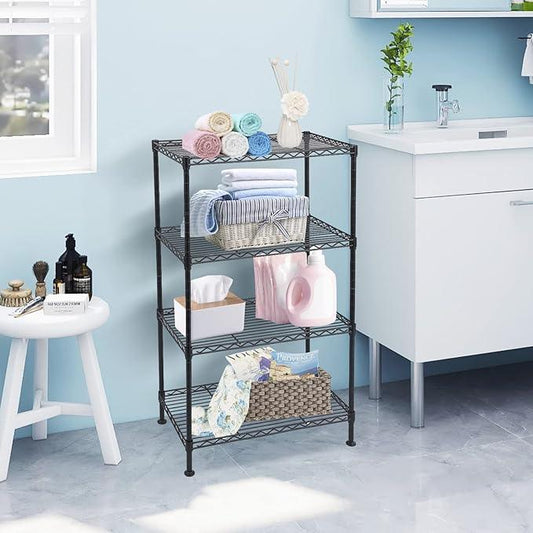 BNSPLY 4 Tier Wire Shelving Unit, Height Adjustable Wire Shelves with NSF Certified, Metal Storage Rack Shelf Unit for Kitchen, Laundry, Bathroom, Pantry, Closet (12" D x 19.7" W x 31.5" H, Black) - ModernBath