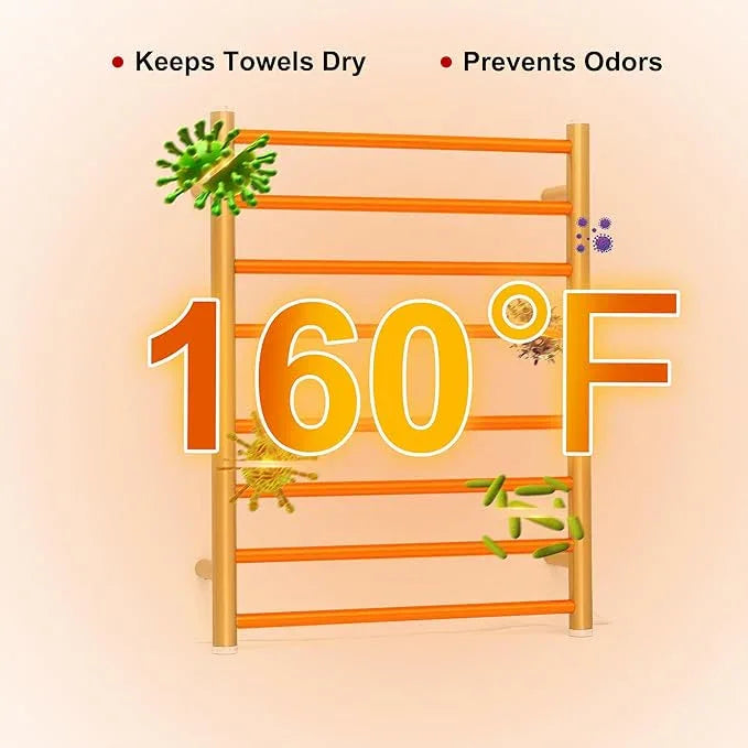Electric Towel Warmer Rack,Heating Towel Warmer,Timer & Temperature Control,Wall-Mounted Plug-in for Bathroom,Gold,Stainless Steel,8-Bar(27.56x20.87x4.41in) - ModernBath