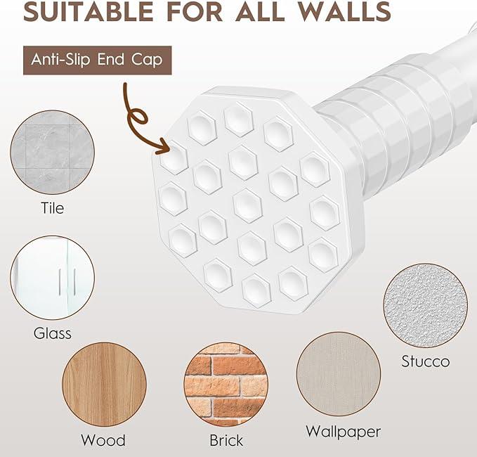 ZYKORT Tension Curtain Rod 51-148 In (4.25-12Ft), Shower Curtain Rod No Drilling for Bathroom Window, Outdoor Curtain Rod for Patio, Adjustable Spring Curtain Pole, Easy to Install, Never Rust, White - ModernBath