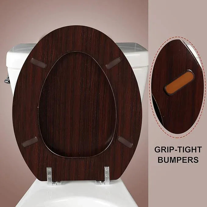 Elongated Toilet Seat Molded Wood Toilet Seat with Zinc Alloy Hinges, Easy to Install also Easy to Clean, Anti-pinch Wooden Toilet Seat by Angol Shiold (Elongated, Dark Brown) - ModernBath