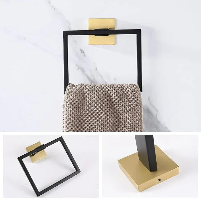 LANC Hand Towel Holder for Bathroom Wall Mount Matte Black and Brushed Gold Square Hand Towel Holder for Bath Lavatory SUS304 Stainless Steel Modern Style Shower Towel Towel Racks Hanger, A8896GK - ModernBath