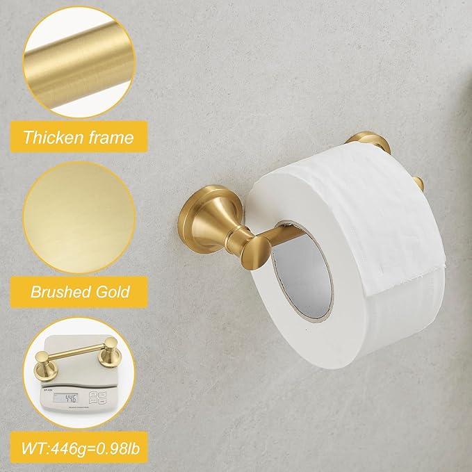 BESy Wall Mounted Toilet Paper Roll Holder Rustproof Tissue Paper Holder Bathroom Flexible Pivoting Tissue Handle Toilet Tissue Roll Holder, Brushed Gold, Stainless Steel - ModernBath