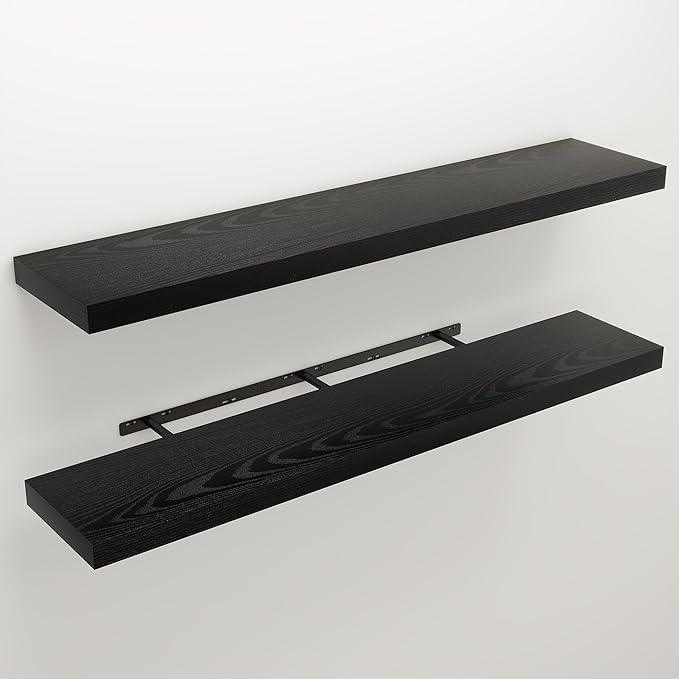 Floating Shelves for Wall, Wall Mounted Rustic Wood Shelves for Bathroom, Bedroom, Living Room, Kitchen, Hanging Shelf for Books/Storage/Room Decor (Black, 48") - ModernBath