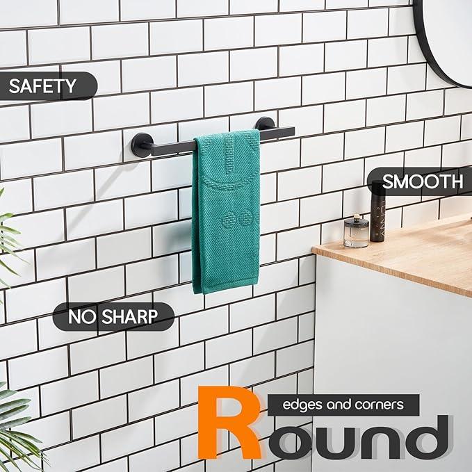 16 Inch Bathroom Towel Bar Bath Towel Rack Kitchen Towel Holder Towel Hanger Wall Mounted SUS304 Stainless Steel Matte Black AN4001MB-L16 - ModernBath