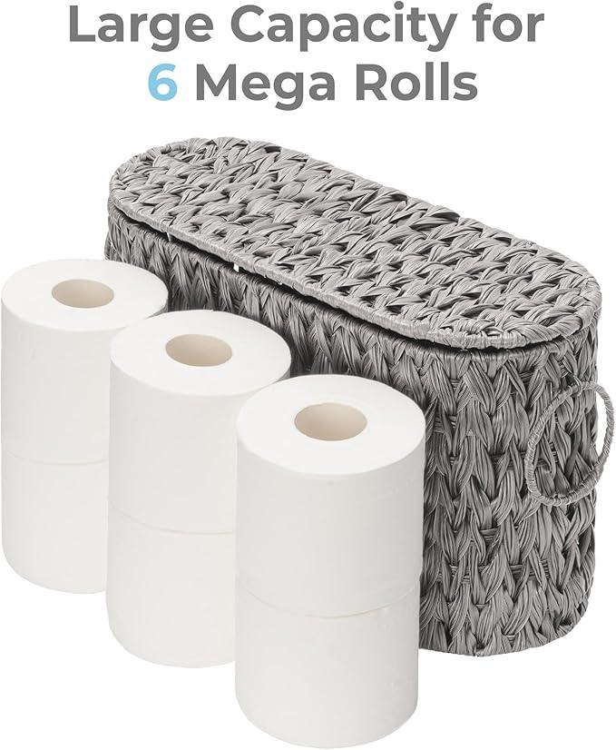 GRANNY SAYS Toilet Paper Storage Basket with Handle, Durable Toilet Paper Holder, Waterproof Bathroom Organizers and Storage, Wicker Basket for Bathroom Storage, Grey - ModernBath