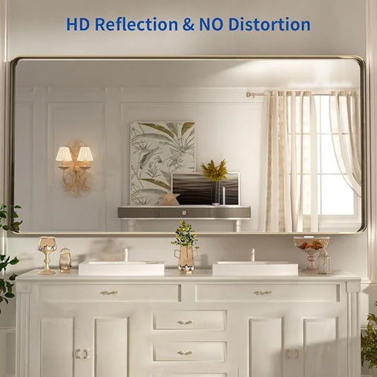 WEER 72x36 Inch Bronze Bathroom Mirror for Vanity, Brushed Bronze Metal Frame Mirror for Wall, Rounded Rectangle Bronze Frame Mirror with Tempered Glass, Anti-Rust (Horizontal/Vertical) - ModernBath