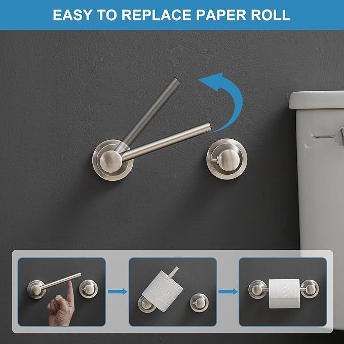 RUMOSE Toilet Paper Holder and Hand Towel Ring Brushed Nickel Wall Mount Bathroom Hardware Accessories 2 PCS Set Flexible Pivoting Toilet Tissue Roll Holder and Towel Hanger, Stainless Steel - ModernBath