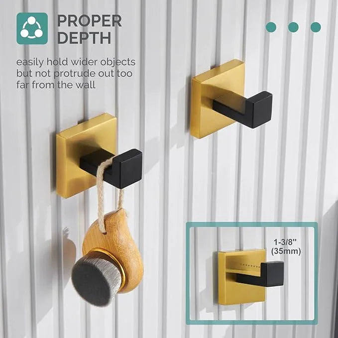 Angle Simple Towel Hook Black & Gold 2 Pack, 304 Stainless Steel Coat Hook, Robe Hook Bathroom - ModernBath