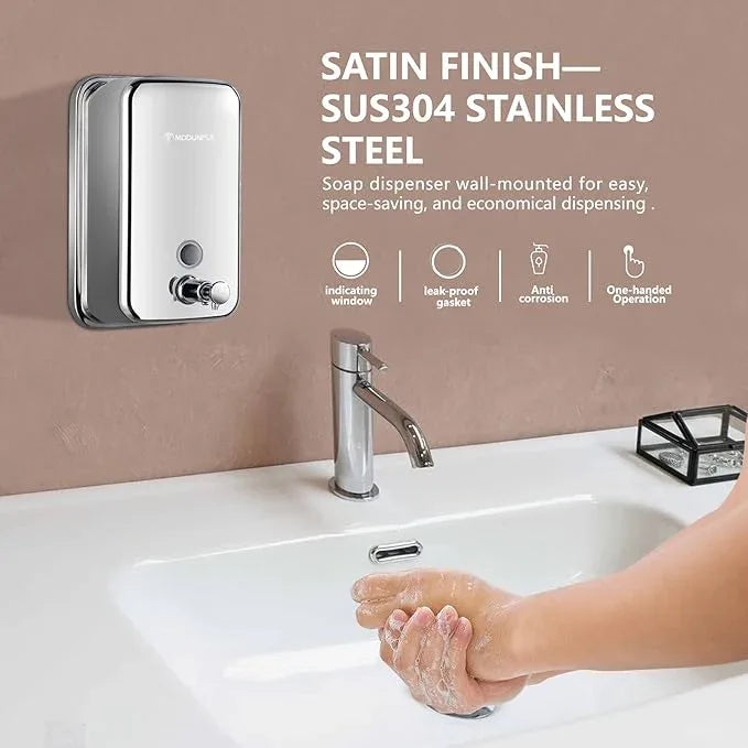 Stainless Steel Soap Dispenser for Home – 16.9oz Wall Mount, Anti-Leak Pump, Brushed Nickel Finish, Space-Saving Design for Kitchen & Bathroom - ModernBath