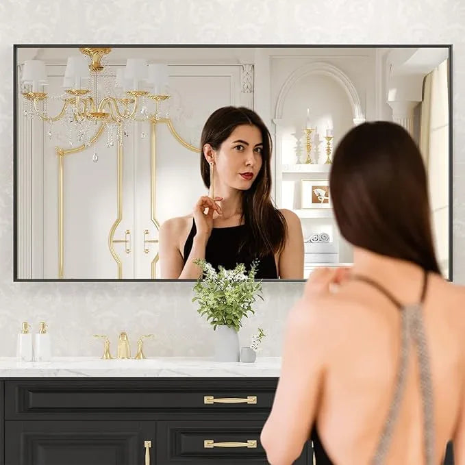 LOAAO Black Bathroom Mirror 55"X36" for Wall, Rectangle Bathroom Vanity Mirror, Tempered Glass, Hangs Vertically or Horizontally, Easy to Install, Modern Design - ModernBath
