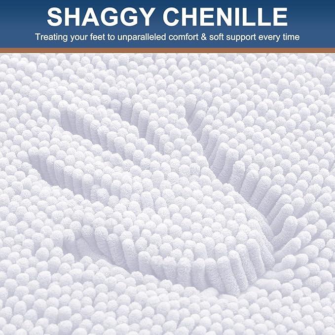 Smiry Luxury Chenille Bathroom Rugs 47x17, Extra Soft and Absorbent Shaggy Bath Mat, Machine Washable, Non-Slip Plush Carpet Runner for Tub, Shower, and Floor, Home Decor Accessories, White - ModernBath