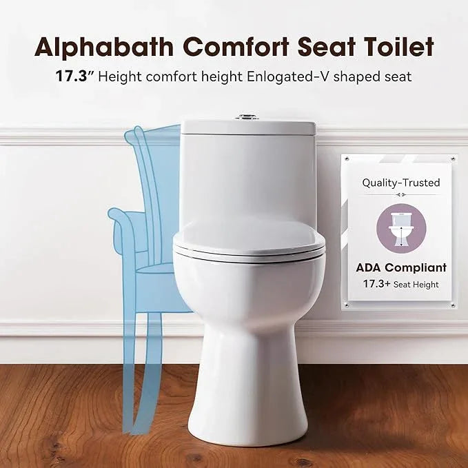 Alphabath 17" Comfort Height Toilet with Soft close seat, One piece Toilets for Bathrooms Elongated, Dual Flush 0.8/1.28 GPF, Nano Self-Cleaning Glaze, Easy to Clean&Install, ADA Height, 12" Rough-In - ModernBath