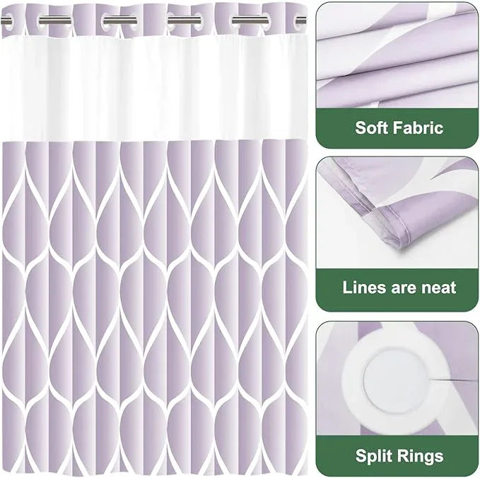 Yiatn No Hook Plum Shower Curtain with Snap in Fabric Liner Set - Hotel Style with See Through Mesh Top Window, Modern Geometric Waterdrop Design,Waterproof and Washable, 71x74 INCH - ModernBath