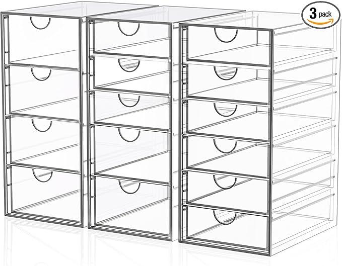 Acrylic 3 Pack Desk Organizers and Accessories, Makeup Organizer Storage With 15 Drawers, Desk Organizers, Dustproof Drawer Organizer and Storage for Make Up, Jewelry, DIY Pen - ModernBath
