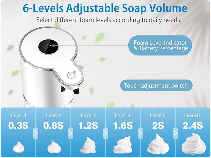 Automatic Foaming Soap Dispenser 12.8oz, Rechargeable & 6 Levels Foaming Adjustable with Digital Display, Wall Mount, Waterproof, Touchless Hand/Dish Soap Dispenser for Kitchen, Bathroom, Hotel - ModernBath