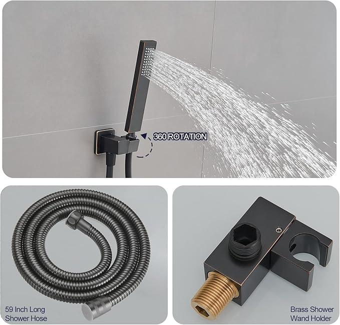annazom Oil Rubbed Bronze rain Shower Faucet Set Shower System 8 Inches Square Shower Head with Handheld, Waterfall Showerhead, All Metal Shower Faucet Trim Repair Kits (Contain Shower Valve) - ModernBath