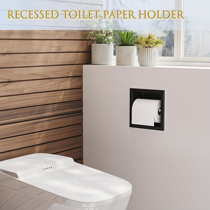 Neodrain Recessed Toilet Paper Holder, Matte Black Toilet Paper Holder Built-in, Stainless Steel Recessed Tissue Paper Roll Holder, in Wall - ModernBath