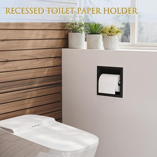 Neodrain Recessed Toilet Paper Holder, Matte Black Toilet Paper Holder Built-in, Stainless Steel Recessed Tissue Paper Roll Holder, in Wall - ModernBath