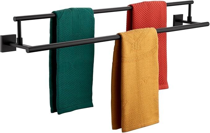 KOKOSIRI Bathroom Towel Bars 36-Inch Double Towel Rails Matte Black Towel Holder Overlength for Kitchen Toilet Stainless Steel B5009BK-L36 - ModernBath