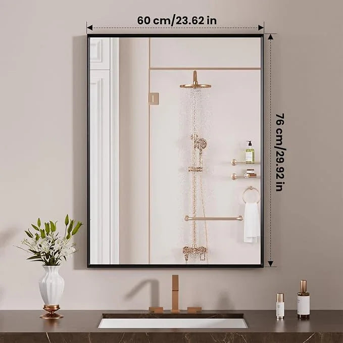 LOAAO Black Bathroom Mirror 24"X30" for Wall, Rectangle Bathroom Vanity Mirror, Hangs Vertically or Horizontally, Easy to Install, Modern Design - ModernBath
