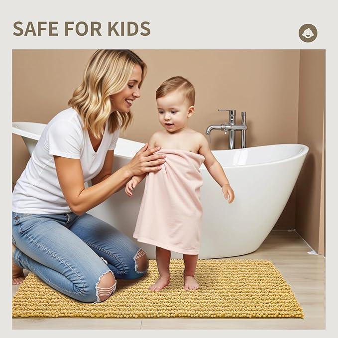 Ruggnovea Chenille Bathroom Rugs Non Slip Washable 55x24, Extra Thick Soft Absorbent Chenille Bath Mat, Non-Slip Barrier Backing, Quick Dry Machine Washable Bath Mats Tub, Shower,Floor/Sink,Yellow - ModernBath