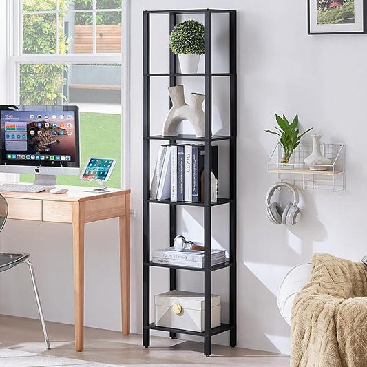 66in Tall Bookshelf 6-Tier Small Narrow Bookcase, Skinny Book Shelf for Small Space, Farmhouse Slim Shelf with Storage, Wood Freestanding Display Thin Bookshelves for Living Room, Office, Black - ModernBath