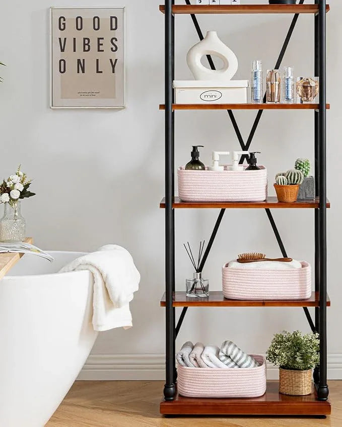 Small Woven Basket, 12 x 8 x 4.5 Inches, Storage Basket for Organizing, Cute Small Rope Shelf Closet Cube Storage Bins Baskets for Shelves, Dog Toy Gift Baskets Empty, 3 Pack Light Pink - ModernBath