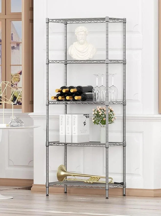 SINGAYE Shelf Wire Shelving Adjustable Storage Shelves Rack Standing Units for Kitchen Closet Laundry Bathroom Organizers Metal Pantry Narrow Mesh Gaps 12" D x 22" W x 59" H Gray - ModernBath