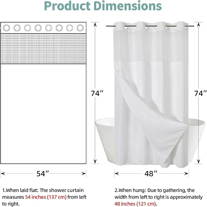 eachope White No Hook Waffle Weave Shower Curtain with snap-in Liner Replacement, 230GSM Waterproof Fabric Hotel Shower Curtain Set for Bathroom, Through Mesh Top Window,54Wx74H - ModernBath