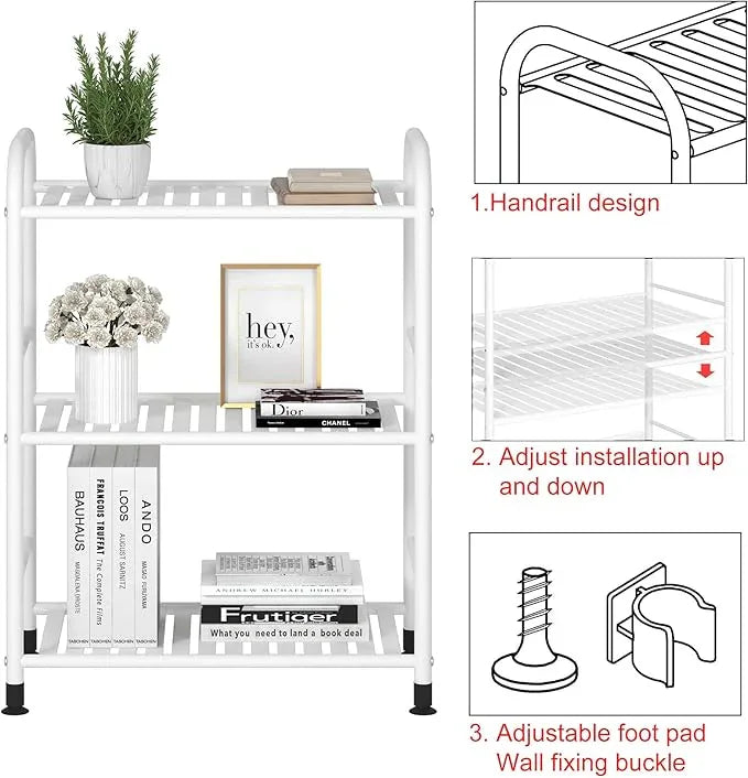 JSB 3-Tier Adjustable Shelving Unit, Heavy Duty Storage Rack Organizer Metal Corner Shelf for Kitchen Living Room Laundry Pantry Bathroom (White, 3 Tier)… - ModernBath