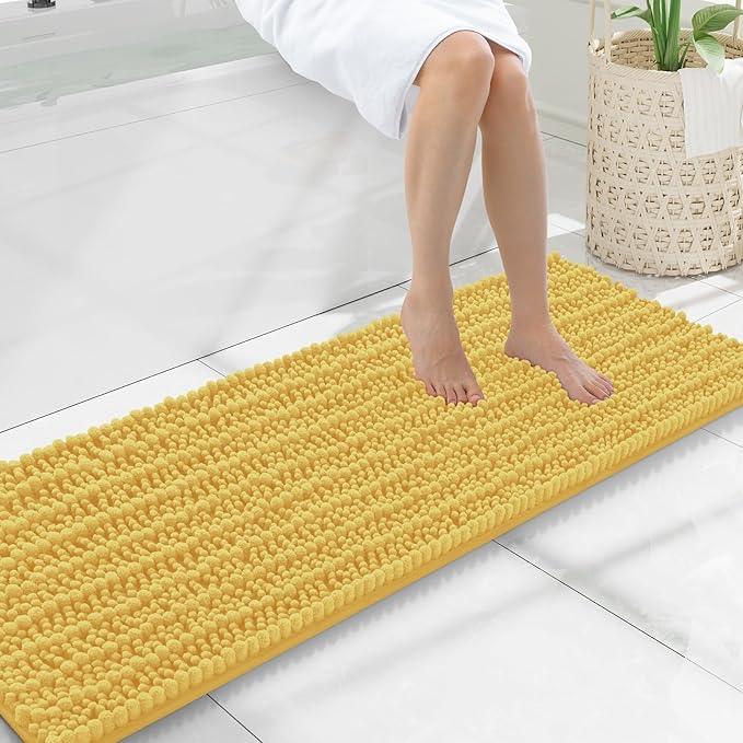 Smiry Bathroom Rugs Mat 47x17, Extra Soft Absorbent Chenille Bath Rugs, Non Slip Rubber Backing Machine Washable Quick Dry Bath Mats for Bathroom Floor, Tub, Shower, Home Decor Accessories, Yellow - ModernBath