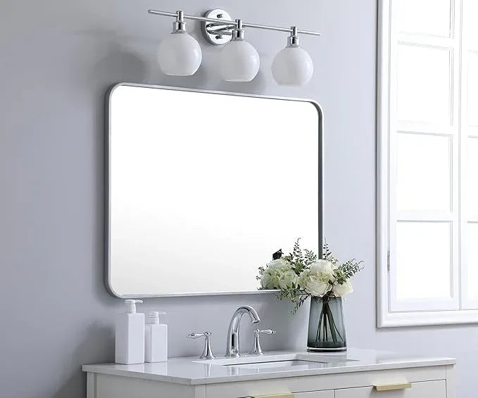 ARS Concepts Aura, Soft Corner Metal Rectangular Mirror 27X36 Inch in, Modern, Silver - ModernBath