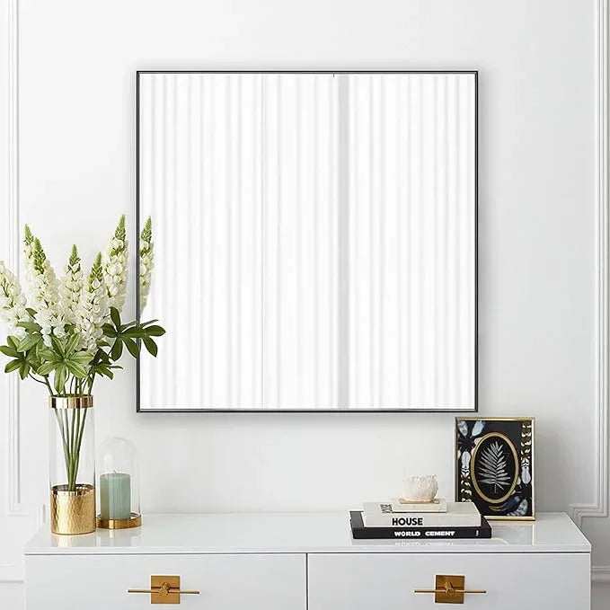 Bonverre 30x30 Inch Black Bathroom Mirror for Wall, Aluminum Frame Rectangle Rectangular Vanity Mirror, Modern Large for Bedroom, Living Room, Horizontal or Vertical - ModernBath
