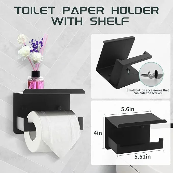 Matte Black Bathroom Hardware Set Towel Bar Set Black Bathroom Hardware Accessories Set with Towel Bars, Stainless Steel Wall Mounted Bathroom Towel Rack Set Square - ModernBath