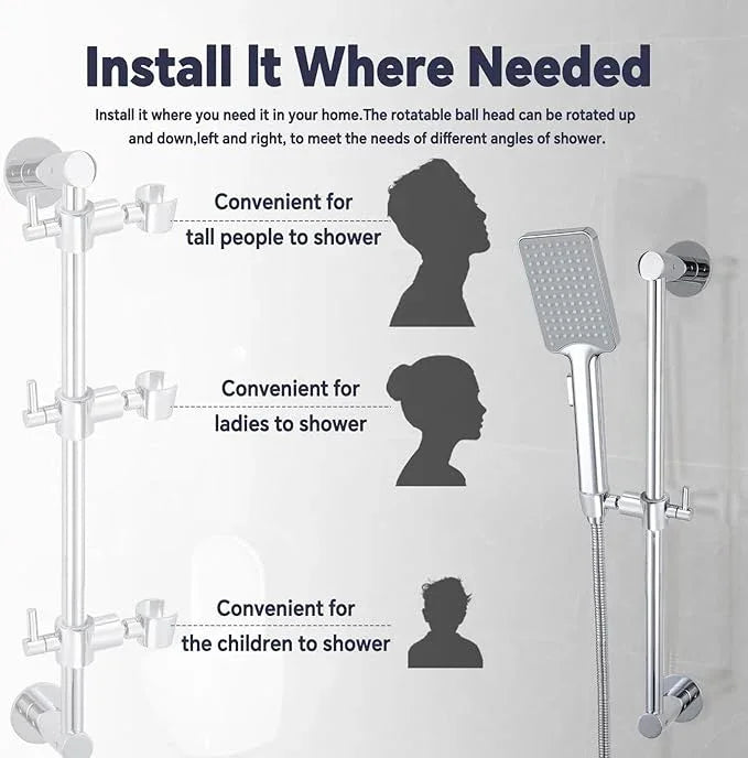 Shower Slide Bar Adjustable Handheld Shower Head Holder Wall Mount - 15inch All-Metal Shower Head Slide Bar Compatible with Bathroom Drill Free Glue Installation - Polished Chrome - ModernBath