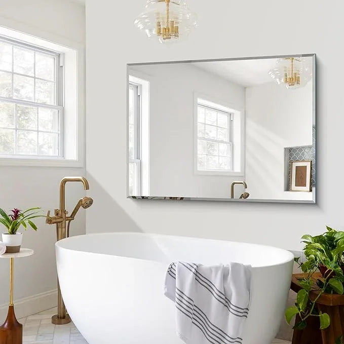 CILIBER Beveled Mirror, 55x36 Large Bathroom Mirrors for Over Sink, Lightweight Design Beveled Frameless Vanity Mirror Wall Mounted, Crystal-Clear 3mm Tempered Glass, Horizontally or Vertically - ModernBath