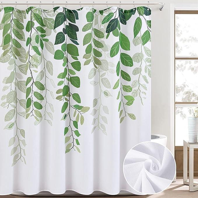BOODII Green Leaves Shower Curtains 72x78 inches for Bathroom Watercolor Fren Eucalyptus Shower Curtain Set Vine Botanical Garden Jade Green Natural Bath Curtain Spring Bathroom Decor - ModernBath