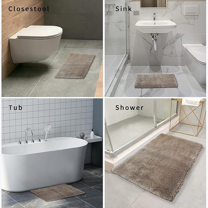 FIFU Bathroom Rugs 17" W x 24" L, Bath Mat for Bathroom, Bedroom, Laundry Room & Kitchen, Non-Slip Rubber Latex Backing, Extra Soft and Absorbent Microfiber Carpet, Machine Washable Rug, Beige - ModernBath
