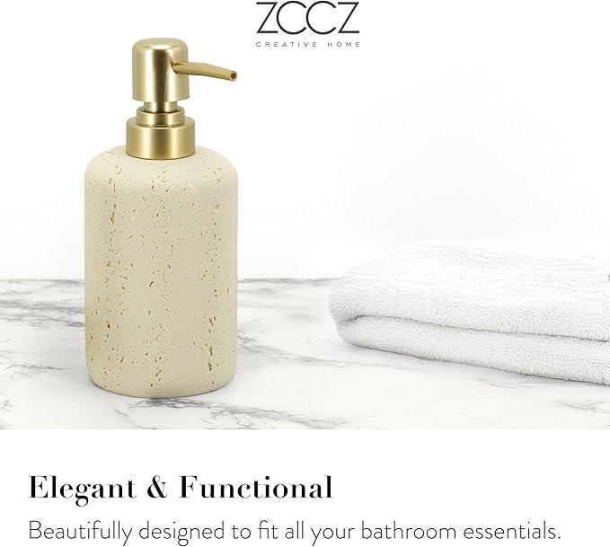 ZCCZ -Beige Bathroom Accessories Set 4 Pcs - Toothbrush Holder, Soap Dispenser, Vanity Tray, Bathroom Tumbler - Countertop Vanity Organizer - Bathroom Accessory Set- Toothbrush Holder Set, Stone Sets - ModernBath