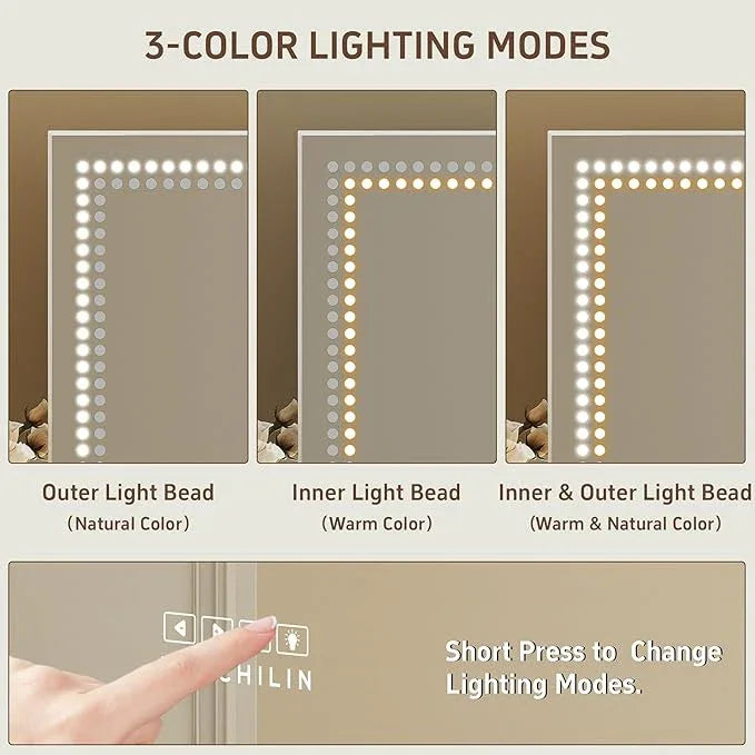 FENCHILIN Vanity Mirror with Lights and Bluetooth Speaker 31.5"x 22.8" Makeup Mirror Lighted Hollywood Mirror with LED Light Beads USB Charge Port, 3 Color Lighting Modes - ModernBath