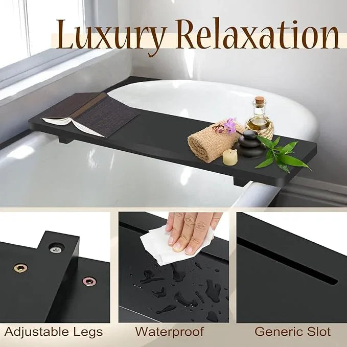 Stylish Black Bamboo Bathtub Tray Caddy with Adjustable Legs, Minimalistic Design Bath Tray for Tub, Bathtub Accessories, Fit Standard and Against Wall Bath Tubs, Gift Idea for Women - ModernBath