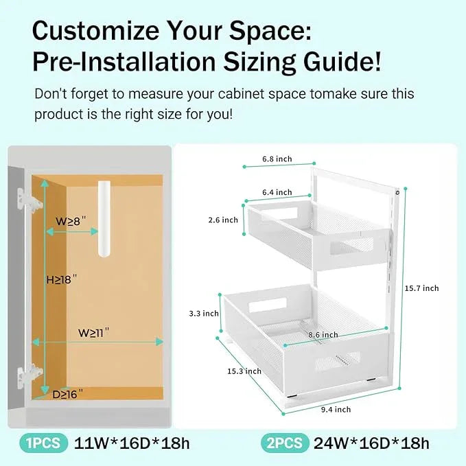 Under Sink Organizer Adjustable Height 2 Tier Bathroom Organizer Pull Out Cabinet Organer kitchen organizers and storage fridge organizers and storage,White,XL-1 Pack - ModernBath