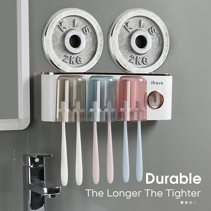 iHave Toothbrush Holders Bathroom Accessories with Toothpaste Dispenser, 3 Cups Toothbrush Holder Wall Mounted Bathroom Decor - ModernBath
