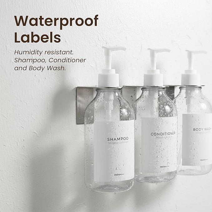 MaisoNovo Shampoo and Conditioner Dispenser - Shower Soap Dispenser Wall Mounted - 16.9 fl oz Set of 3 Clear Plastic Bottles White Pump - Shampoo Dispenser, Shower Dispenser 3 Chamber No Drill - ModernBath