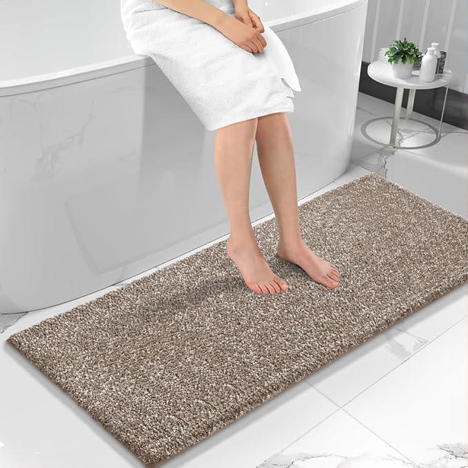 Yimobra Bathroom Runner Rug Non Slip Washable, Soft Absorbent Microfiber Long Bath Mat, Dual-Tone Decor Rug with Rubber Backing for Floor,Tub and Hallway,70x24,Home Essentials,Brown and White - ModernBath