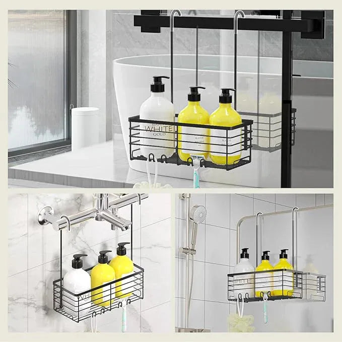 DELLAN Hanging Shower Rack, Shower Organizer Hanging for Bathroom, Shower Rack with Hooks Over the Door, Bathroom Shower Caddy and Basket(Black) - ModernBath